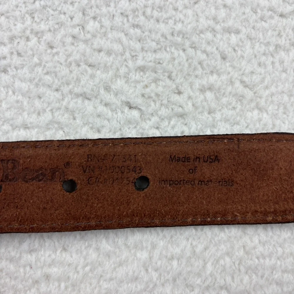 NEW LL BEAN‎ Mens Canvas Leather Waist Belt Size 44 Dark Brown Gold Brass Buckle